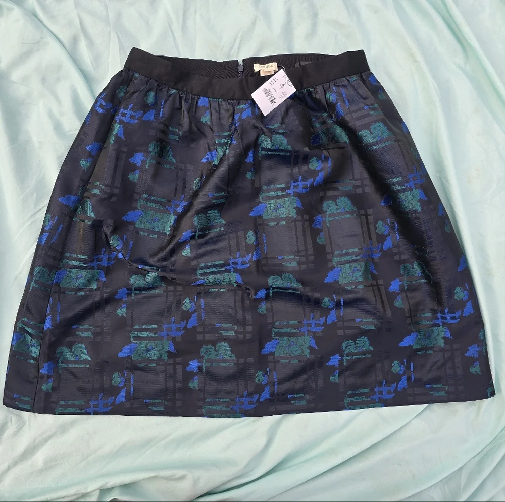 J.Crew NWT Black + Blue-Green Pattern Skirt- Size 8, Office Ready